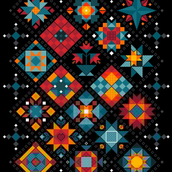043B - Large Shaker Patchwork Barn Quilt on Black - Cross Stitch Pattern