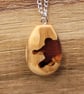 Olive wood and pale red resin pendant - free UK postage - Image 1
