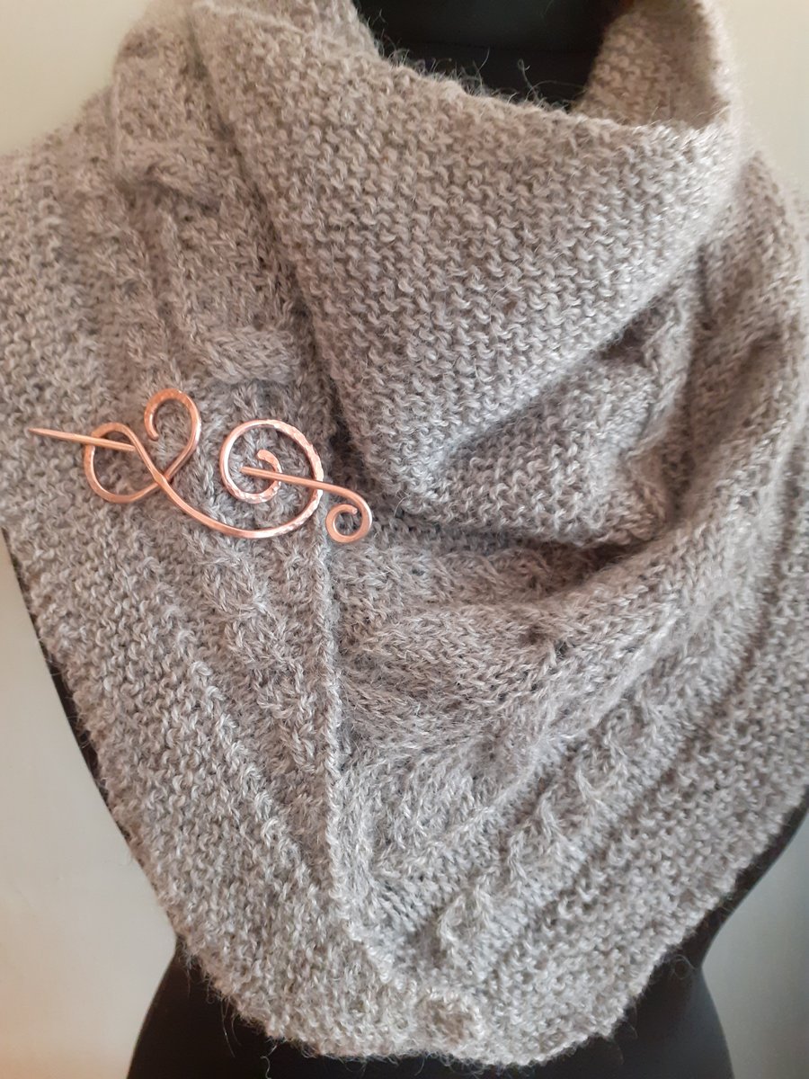 Celtic inspired copper shawl brooch