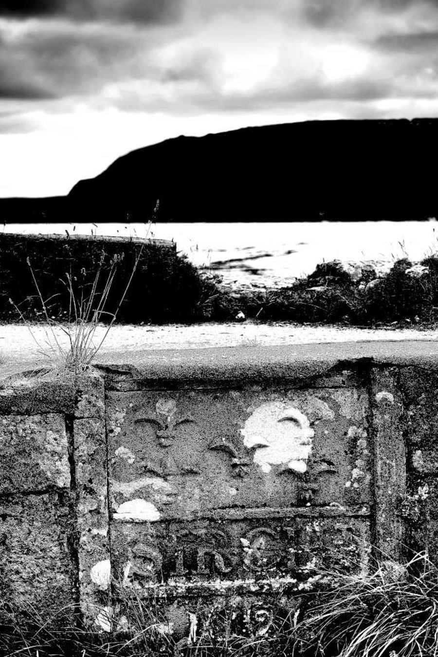 Pentewan Print, Black and White picture of Old Harbour Wall Pentewan Cornwall