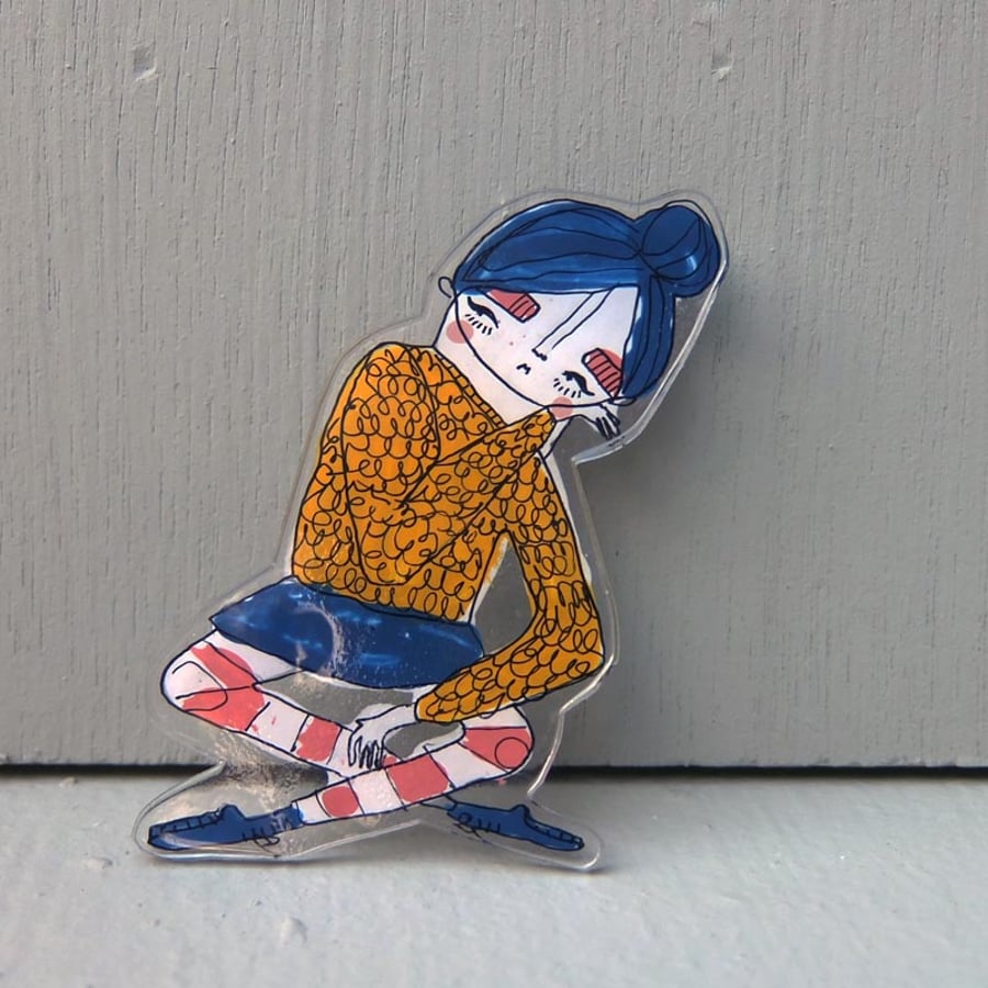 'Miserable Girl' Illustration brooch
