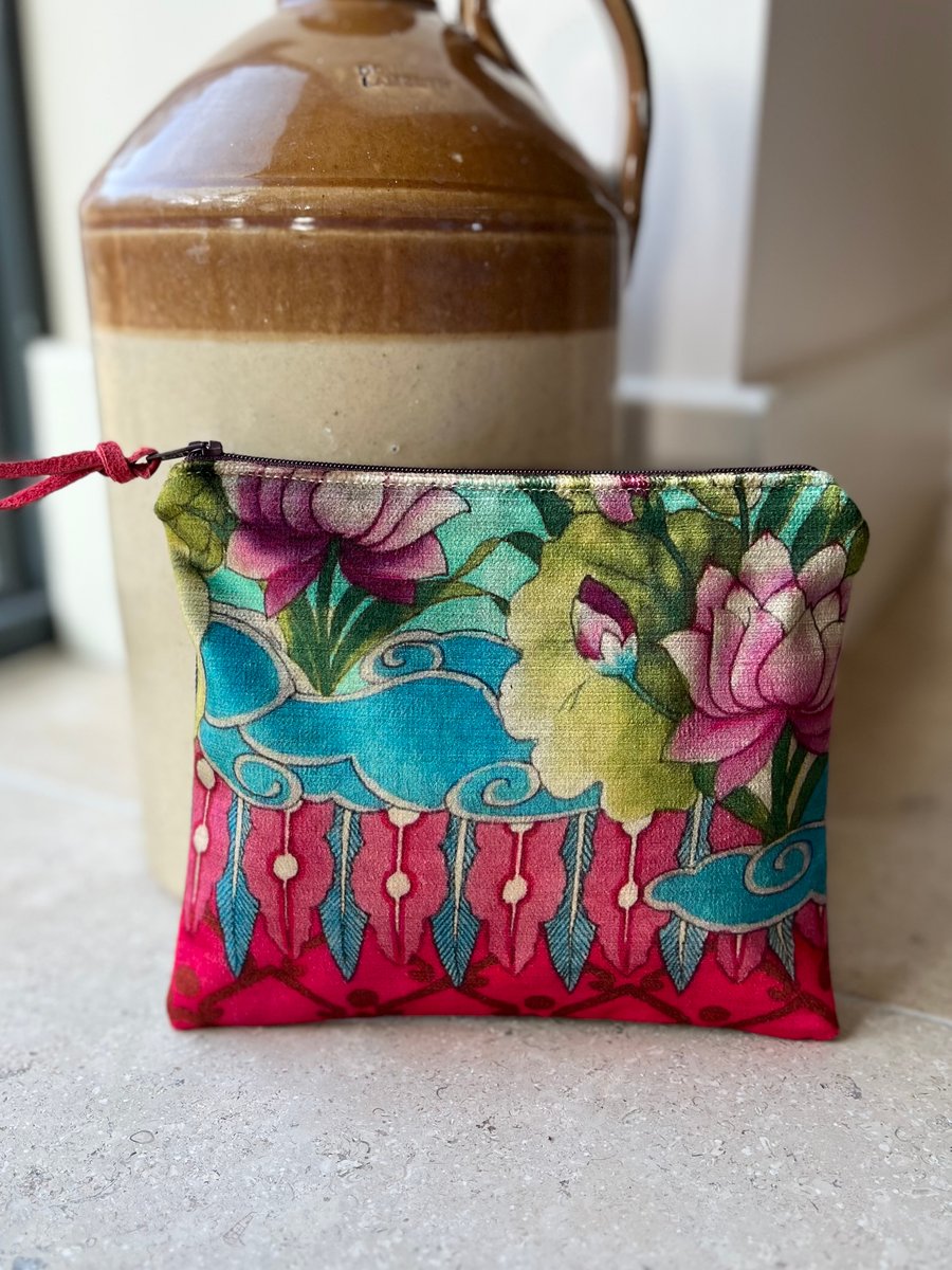 Torcello velvet and dark denim zip pouch