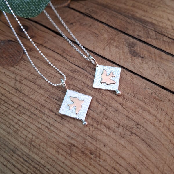 Handmade Bird Necklace Silver & Gold