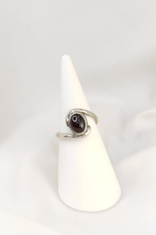 Sterling silver ring with oval garnet