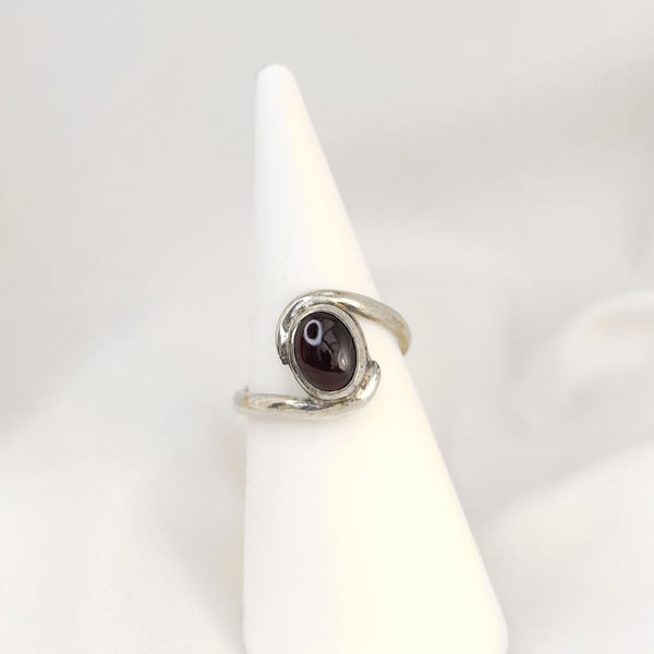 Sterling silver ring with oval garnet