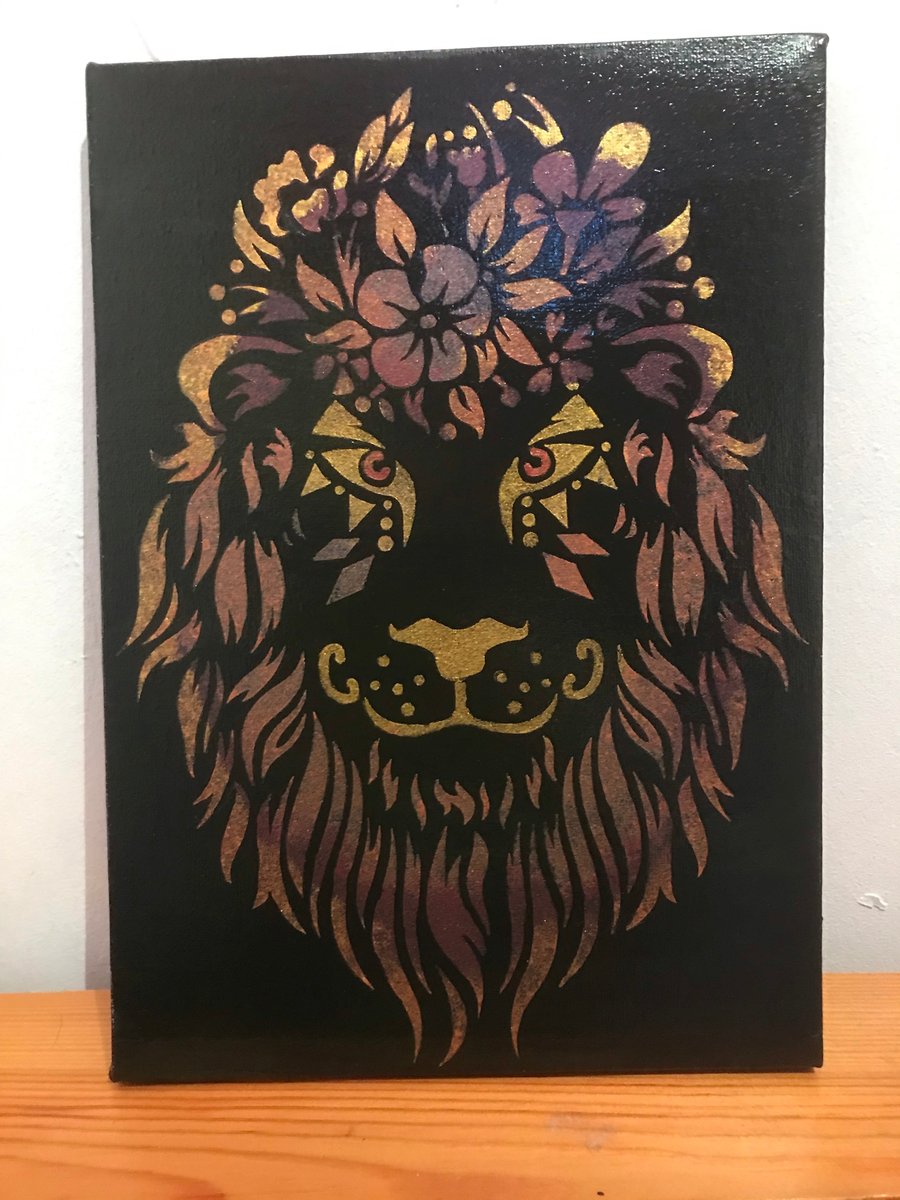 Acrylic painting - metallic lion