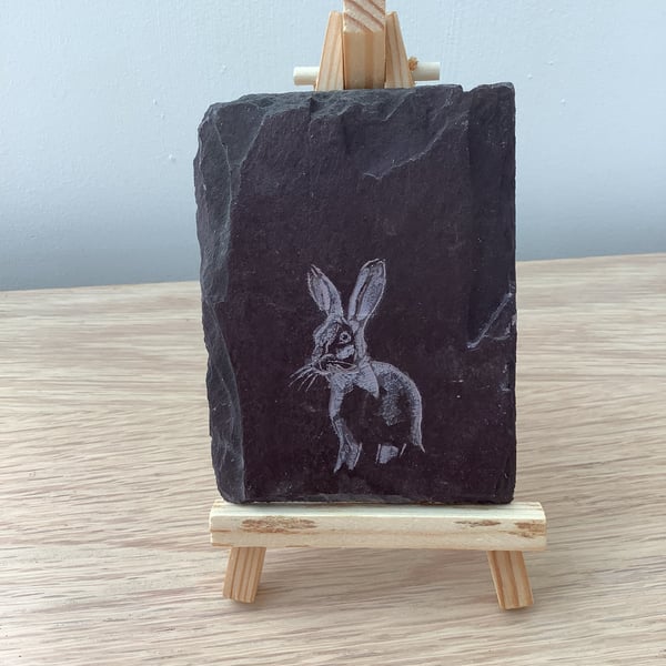 Baby Hare picture - original art hand carved on slate