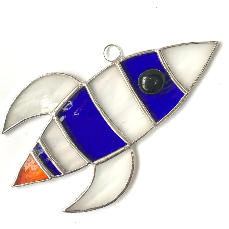 Stained Glass Rocket Suncatcher - Handmade Hanging Window Decoration 