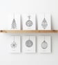 Pack of 6 - Black Christmas Cards - A6 White Linen Note Card & Envelope Set