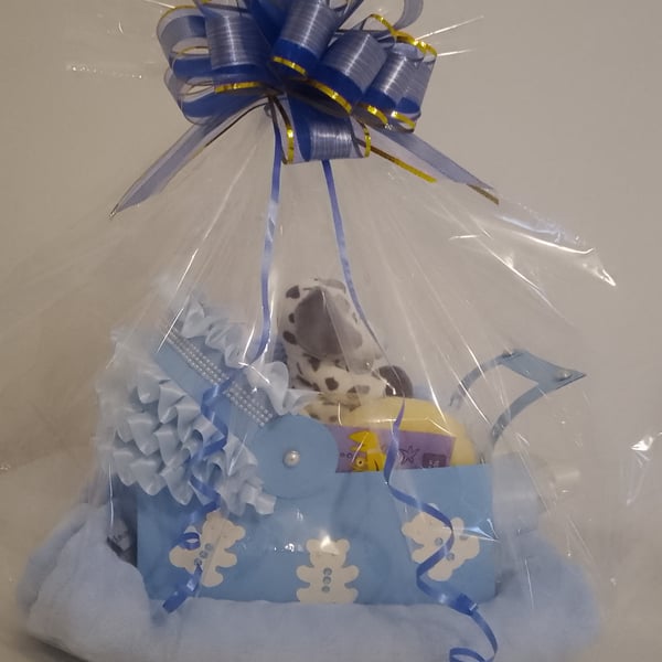 Hand made pram baby gift hamper 