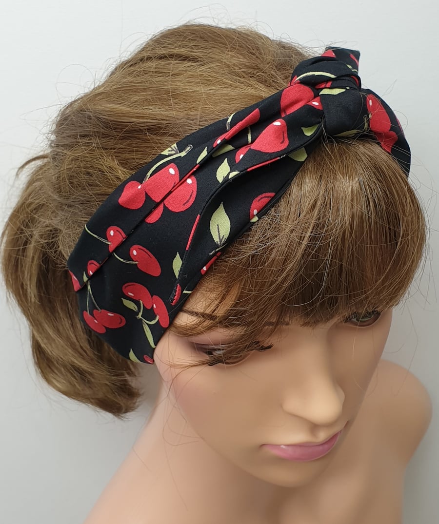 Women cherry berry tie up 50's headband.