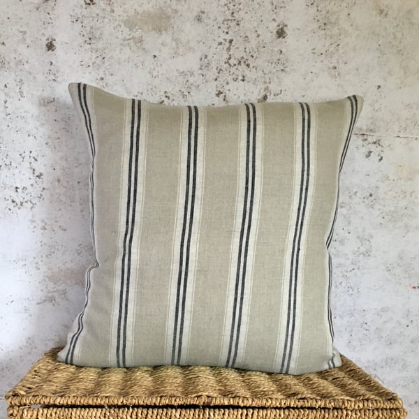 Beige and Charcoal Grey, Washed Linen, Cushion Cover