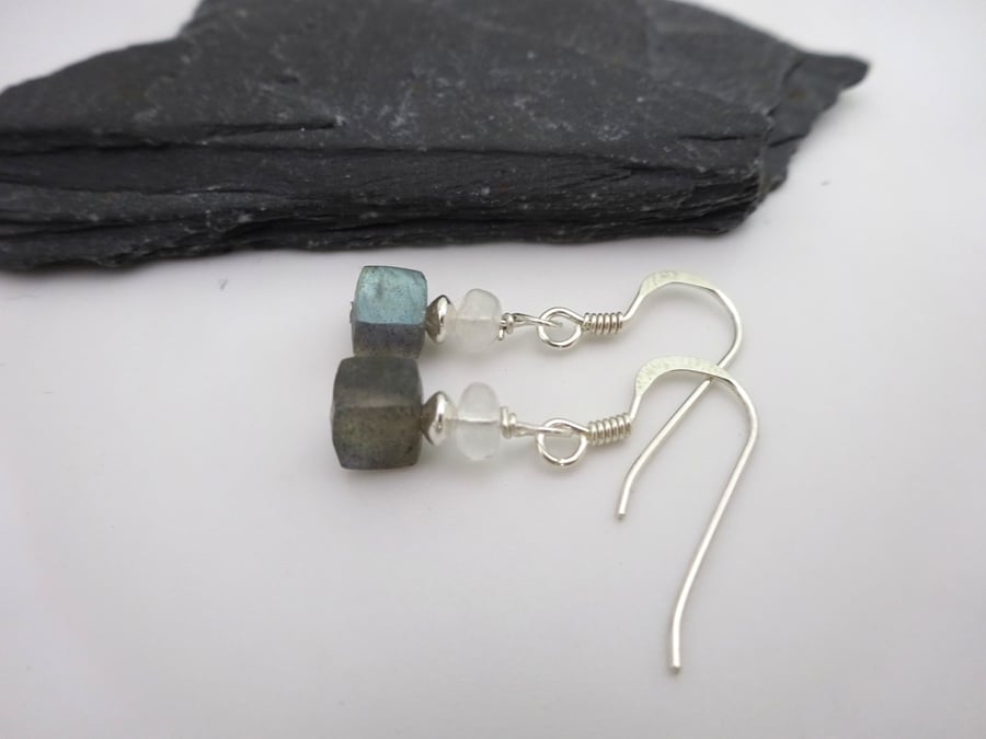 Labradorite and moonstone gemstone earrings
