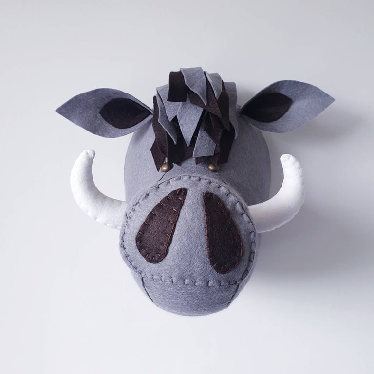 WARTHOG - Felt Faux Taxidermy - Wall Mounted Animal Head