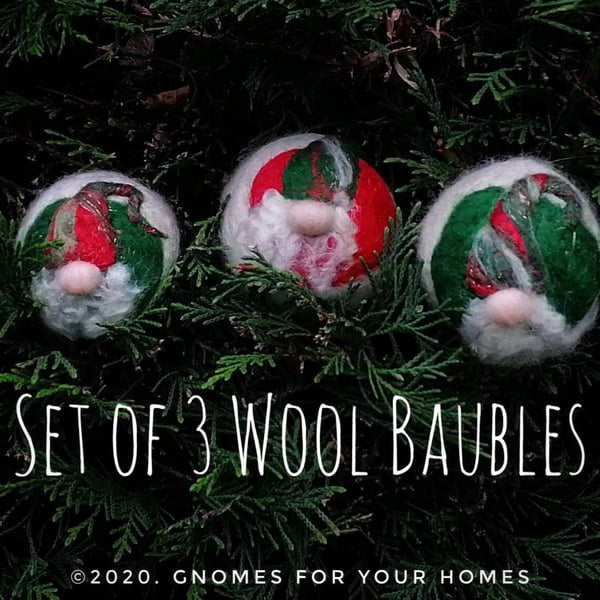 Handmade, felted wool Christmas Gnome Ornament bauble. Green or red, custom