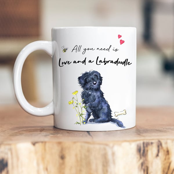 Love and a Labradoodle Black Ceramic Mug