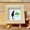 Mini Framed Sea Glass Art Picture - Cat - Plant - Cute - Window