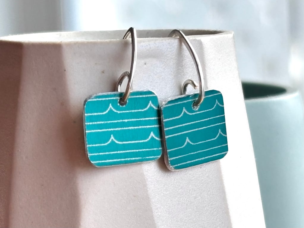 Jade green square drop earrings