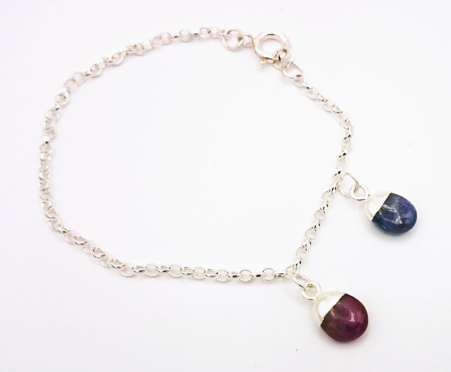 Birthstone Charm Bracelet - Belcher Chain - Sterling Silver - 2 charms