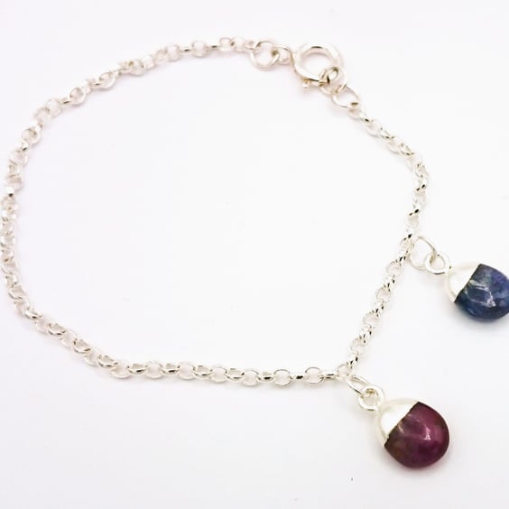 Birthstone Charm Bracelet - Belcher Chain - Sterling Silver - 2 charms