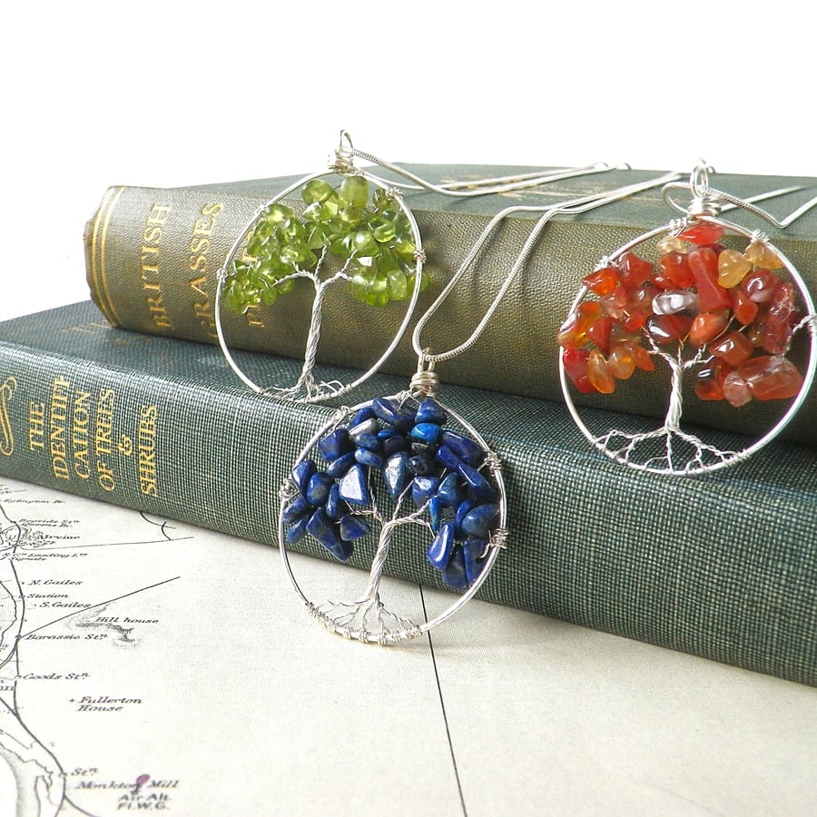 Tree of Life Birthstone Necklace Silver gift for her