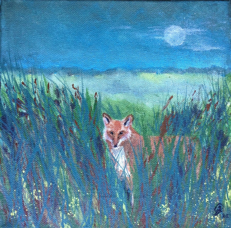 Moonlit Fox acrylic painting