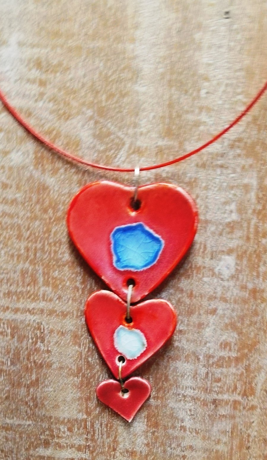 Double and triple heart shaped, beautiful stoneware necklaces