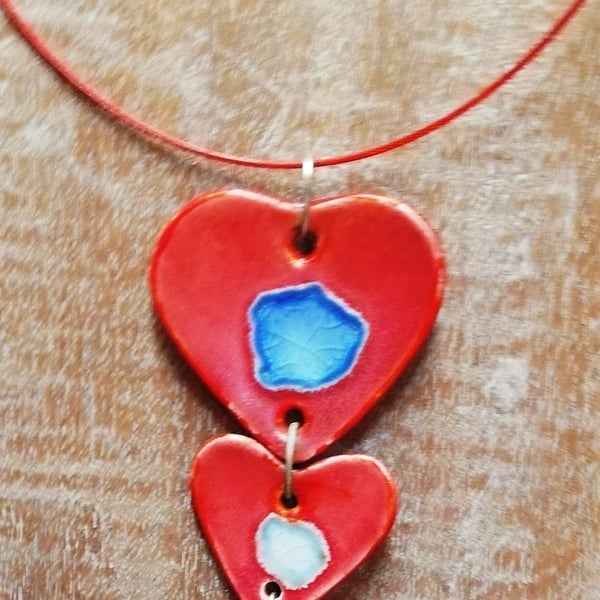 Double and triple heart shaped, beautiful stoneware necklaces