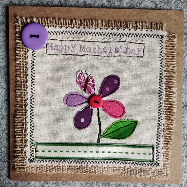Handmade, fabric, free motion machine embroidery Mother's Day cards  