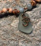 Necklace - Seaglass, Wooden and Amazonite Beads - Hand Knotted