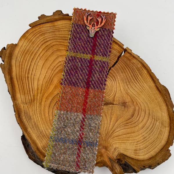 Bookmark made from Scottish tweed with a stag button 
