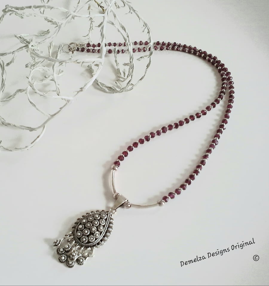 Rare Rhodolite Garnet Sterling Silver Necklace