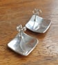 Oak leaf earrings, Silver and copper studs, Diamond shape - Image 4