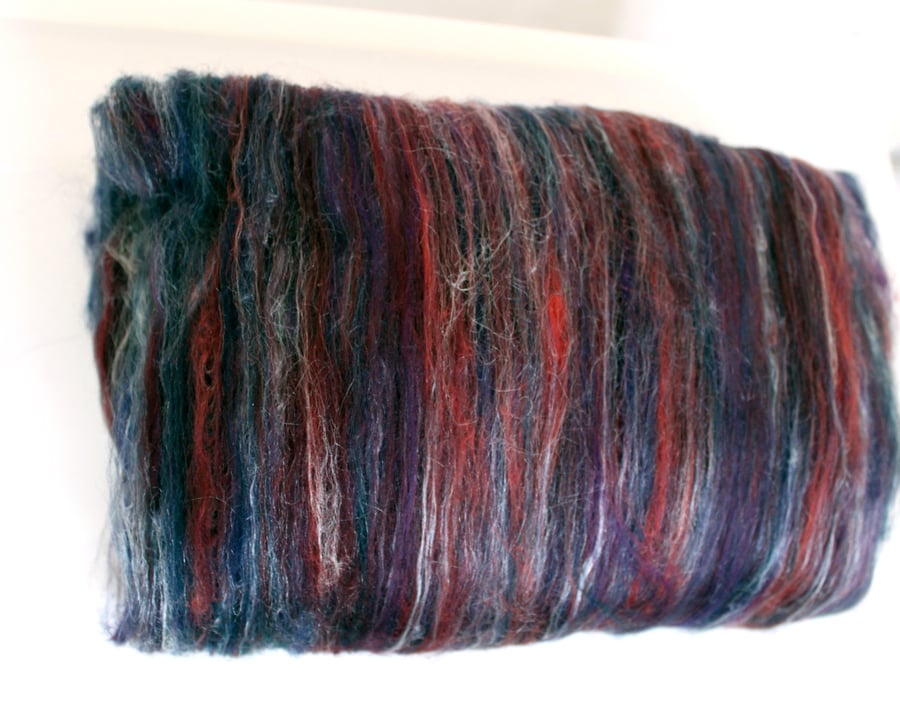 Carded Batt Merino Wool Silk hand carded Midnight Oasis 100gram XL