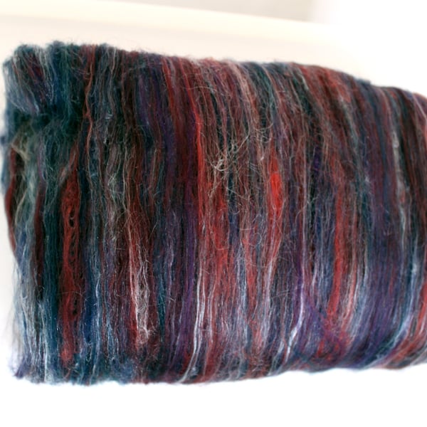 Carded Batt Merino Wool Silk hand carded Midnight Oasis 100gram XL