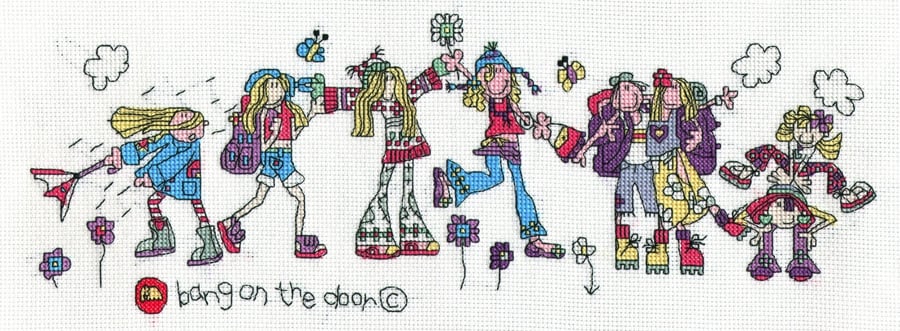 Bang on the door - outdoor girls cross stitch chart