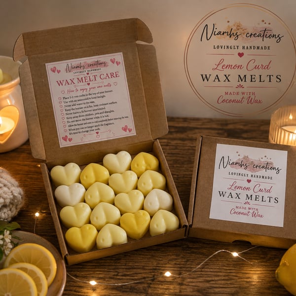 Lemon Heart Wax Melts, Meyer Lemon, Vanilla, Citrus Scent, Vegan, Coconut Wax