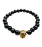 Tiger Head Beaded Bracelet: Black & Gold Animal Charm Jewelry