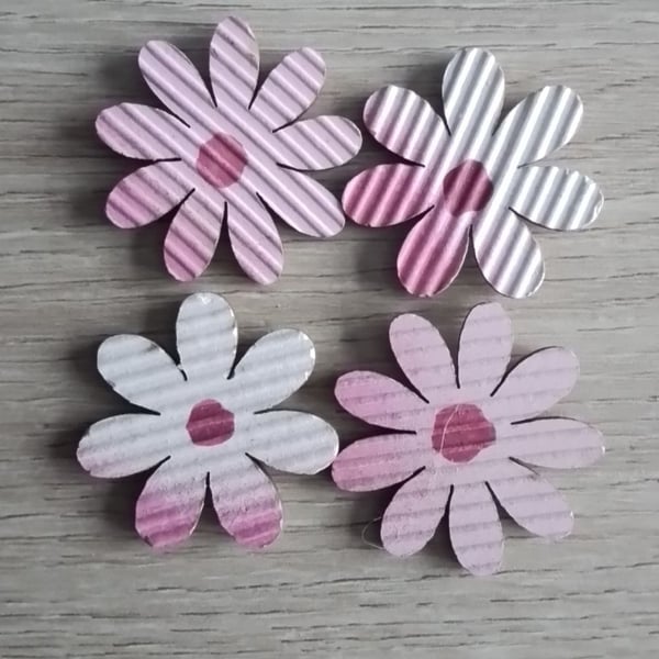 Set of 4 Ridged Pink & White Flowers, Fridge Magnets, Office Magnets