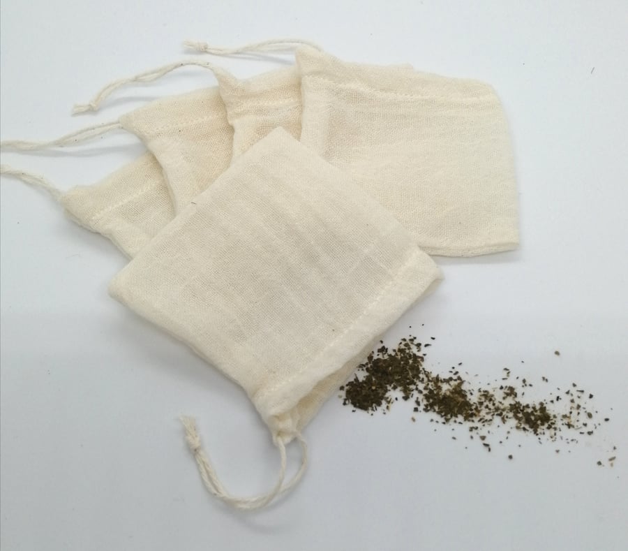 Reusable Handmade Zero Waste Organic Cotton Tea Bags - Pack of 5