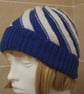 Hand Knitted Blue White Reversable Twist Hat Hand Knitted (J94) - Image 3
