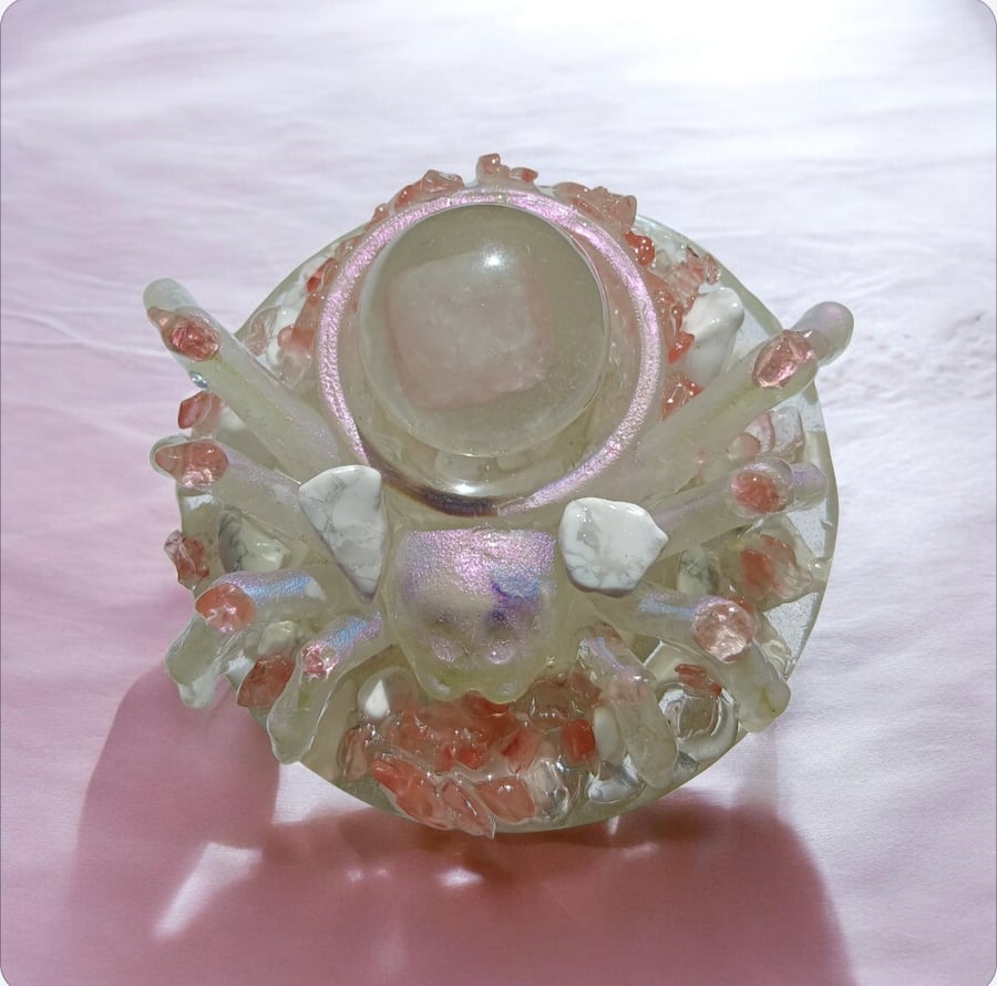  White Howlite & Rose Quartz Spider Sculpture Witchy Gothic altar décor 