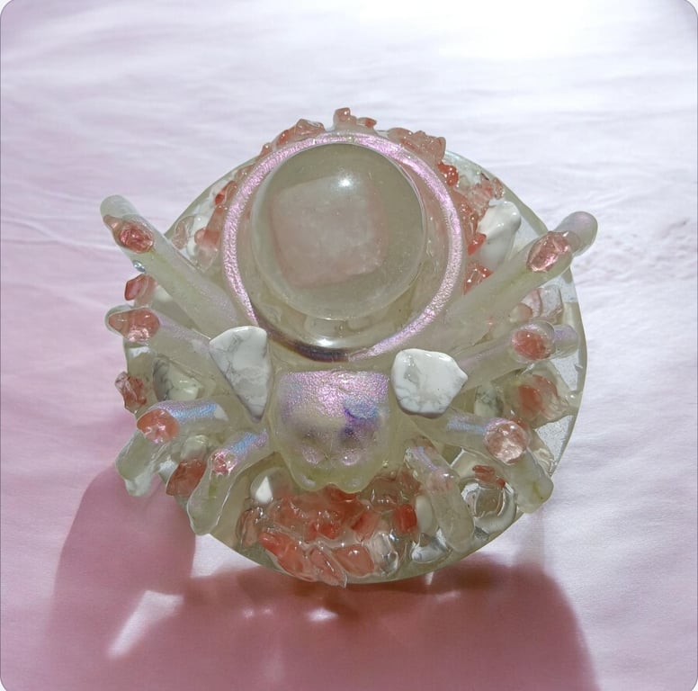  White Howlite & Rose Quartz Spider Sculpture Witchy Gothic altar décor 