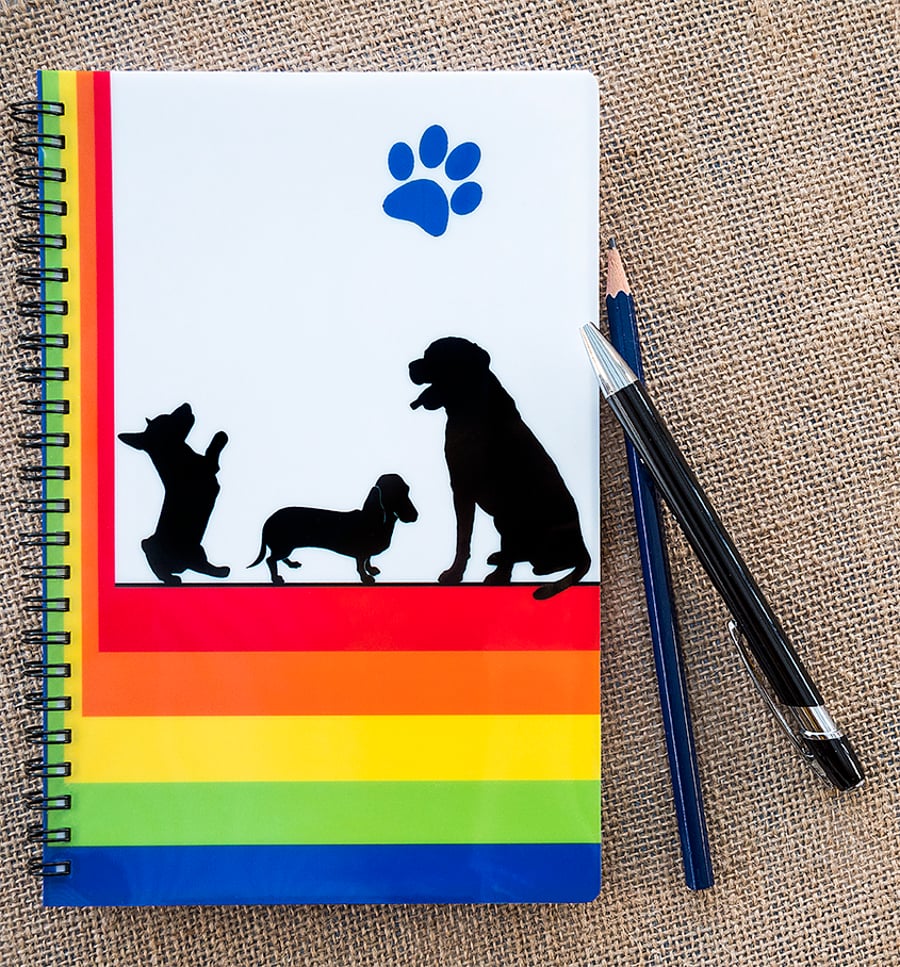 A5 Spiral Bound Rainbow Dogs Notebook Notepad Wipe Clean Durable Cover 