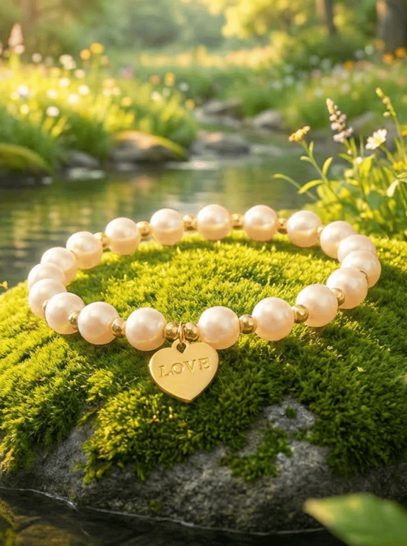 Personalised Pearl Bracelet with 18k Gold Plated 'Love' Heart Charm