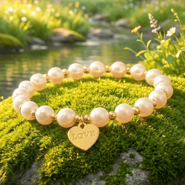 Personalised Pearl Bracelet with 18k Gold Plated 'Love' Heart Charm