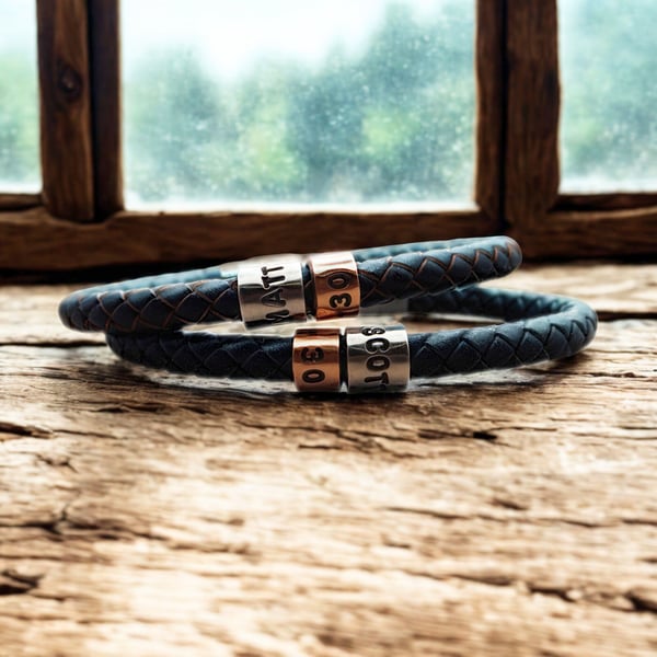 30th Birthday Gift - Personalised Leather Bracelet - Dad Brother Son Husband
