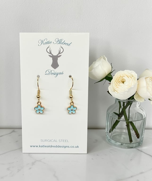 Charm Earrings - Mini Daisy - Sky Blue