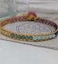 Pastel rainbow gemstone large bracelet with gold leather and pink button - Image 7