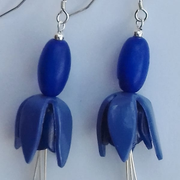 Fuchsia flower earring, Blue